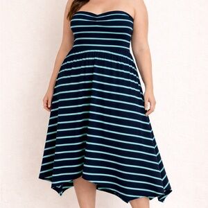 Torrid Navy Striped Strapless Dress 2XL